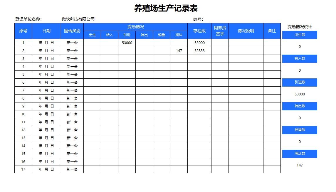 【XLS202305026】简约蓝色养殖场生产记录表.jpg