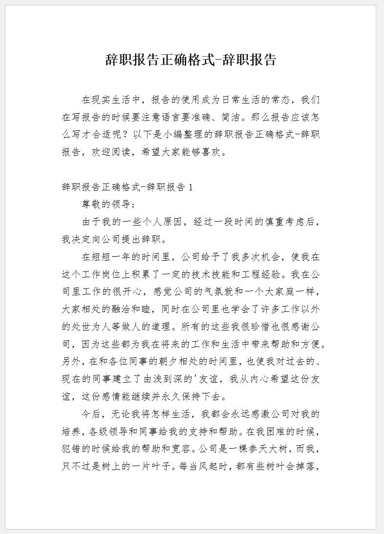 【DOC202402008】辞职报告参考模板